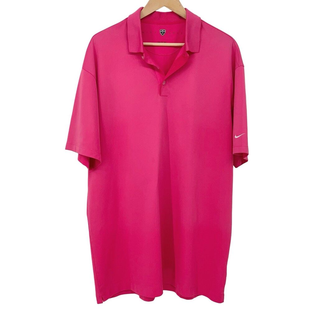 Nike Golf Polo Men's XXL Performance 100% Polyester Swoosh on Sleeve Pink